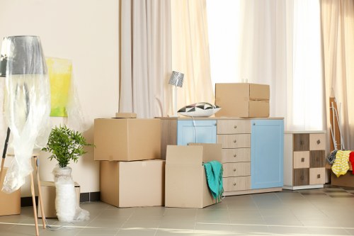 Removalist truck and packed boxes prepared for a Maidahill home move