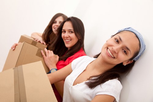 Professional movers carrying household furniture during a Maidahill house move