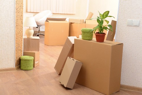 Packed household items and furniture ready for transport